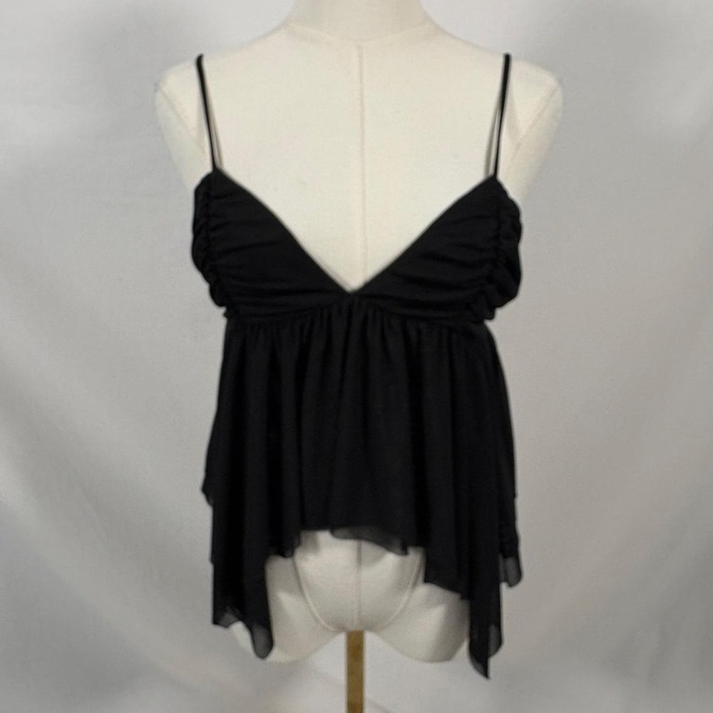 Forever 21 black asymmetrical babydoll cami top size small y2k dainty